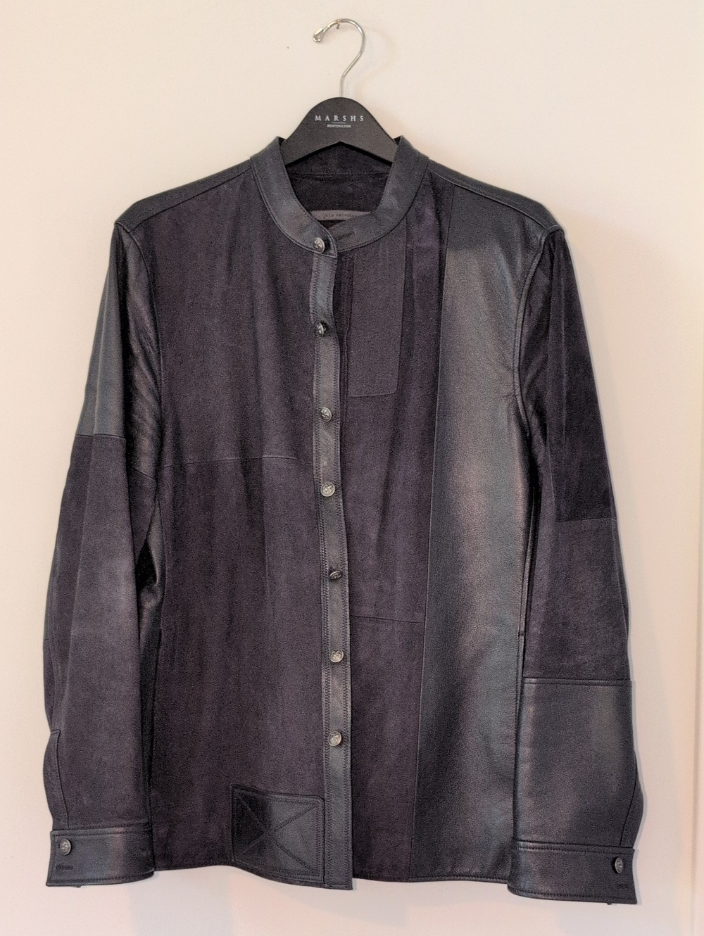 John Varvatos Black Suede & Leather Button-Front Jacket